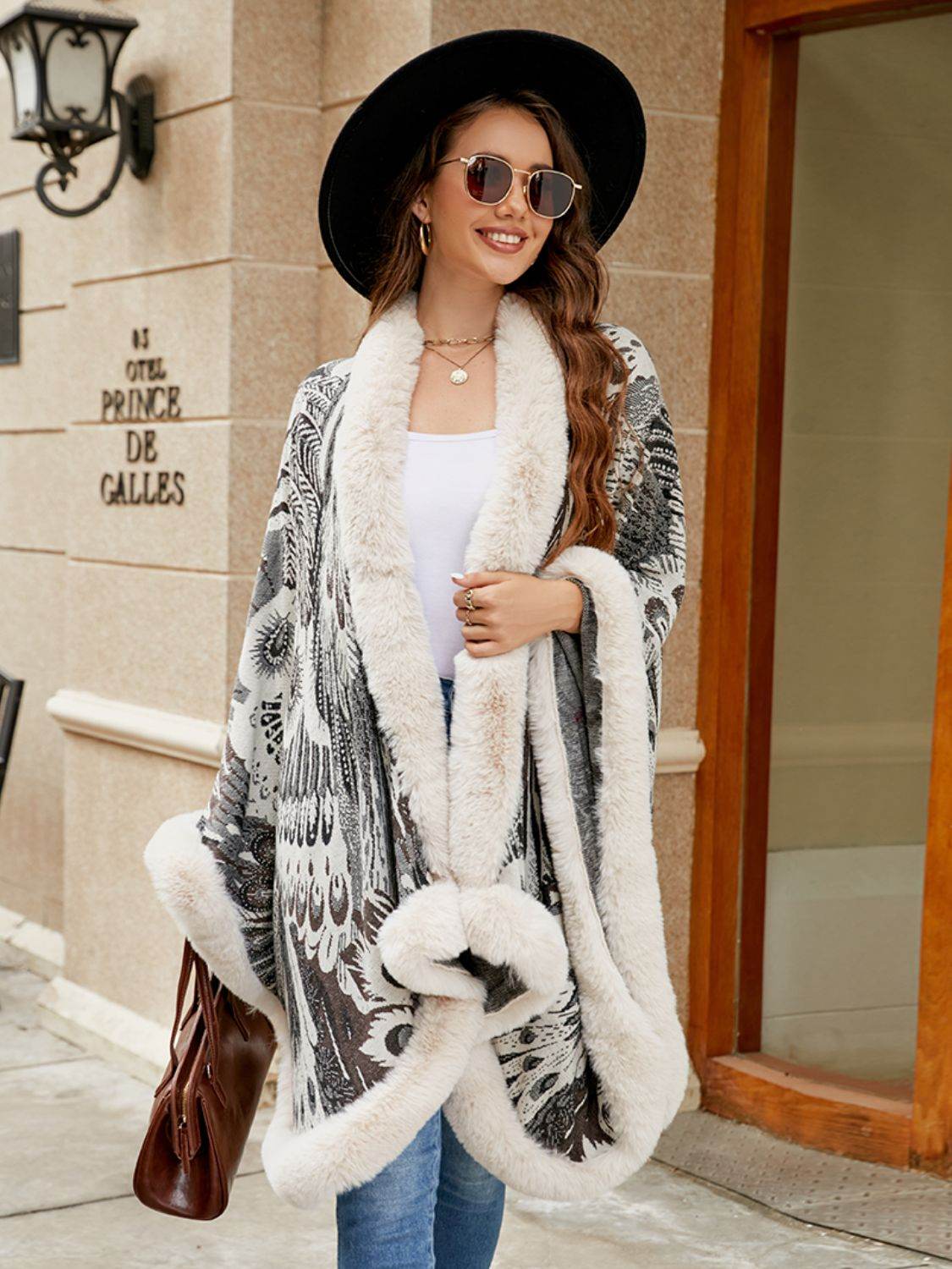 Printed Open Front Poncho - Delanoir