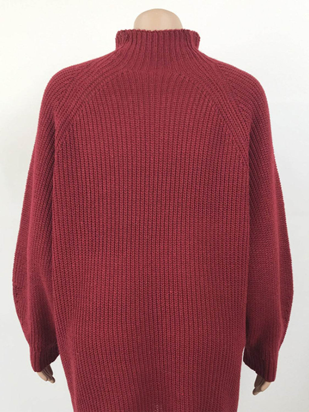 Mock Neck Dropped Shoulder Sweater Dress - Delanoir