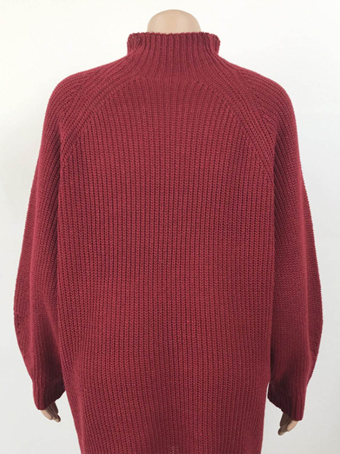 Mock Neck Dropped Shoulder Sweater Dress - Delanoir