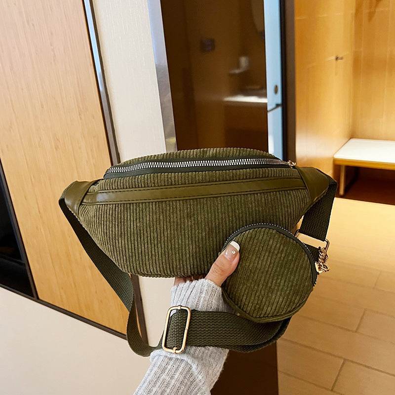 Corduroy Adjustable Strap Crossbody Bag with Pouch - Delanoir
