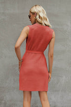 Tied Round Neck Sleeveless Sweater Dress - Delanoir