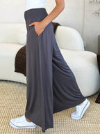Double Take Full Size Smocked Wide Waistband Wide Leg Pants - Delanoir