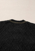 Round Neck Button Up Long Sleeve Cardigan - Delanoir