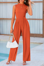 Mock Neck Sleeveless Wide Leg Jumpsuit - Delanoir