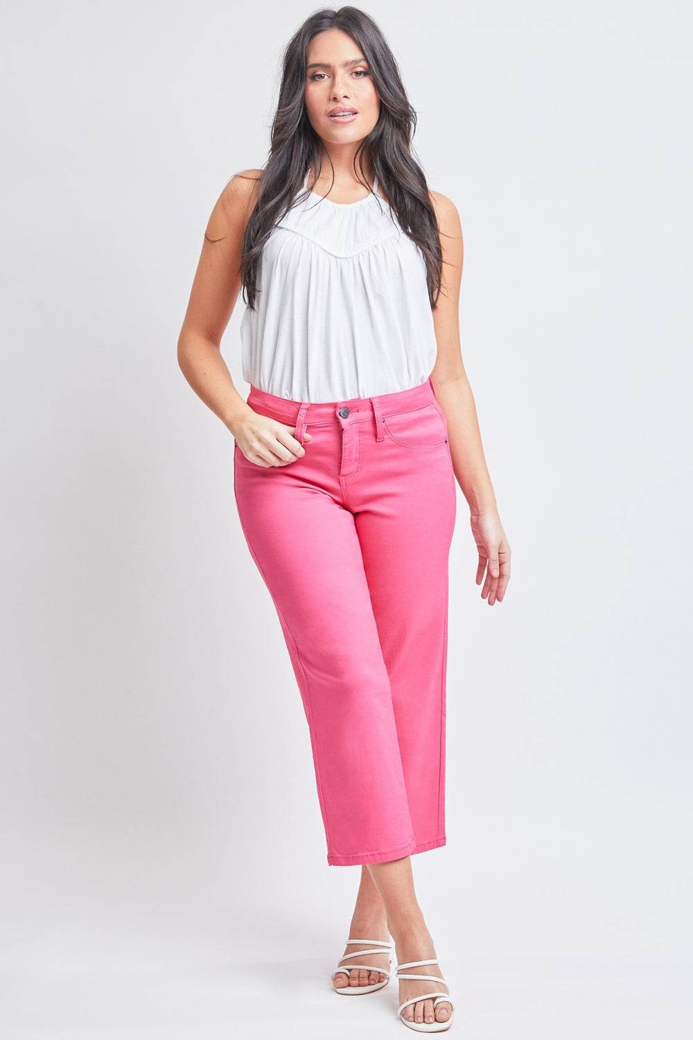 YMI Jeanswear Full Size Mid-Rise Hyperstretch Cropped Straight Pants - Delanoir