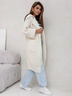 Pocketed Collared Neck Dropped Shoulder Cardigan - Delanoir