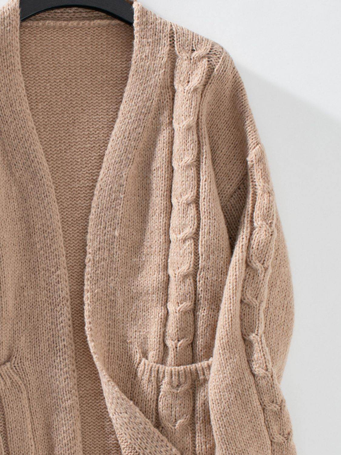 Cable-Knit Open Front Long Sleeve Cardigan - Delanoir