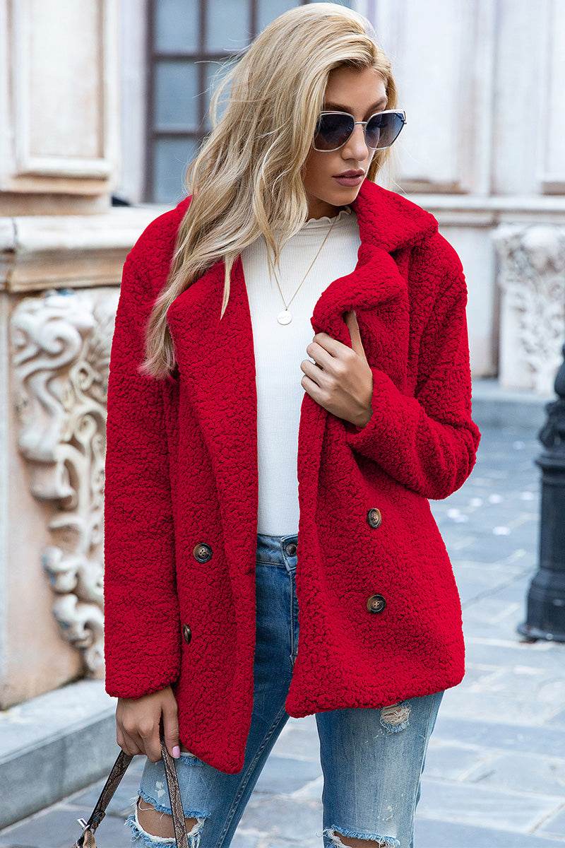 Ivy Lane Full Size Lapel Collar Sherpa Coat - Delanoir