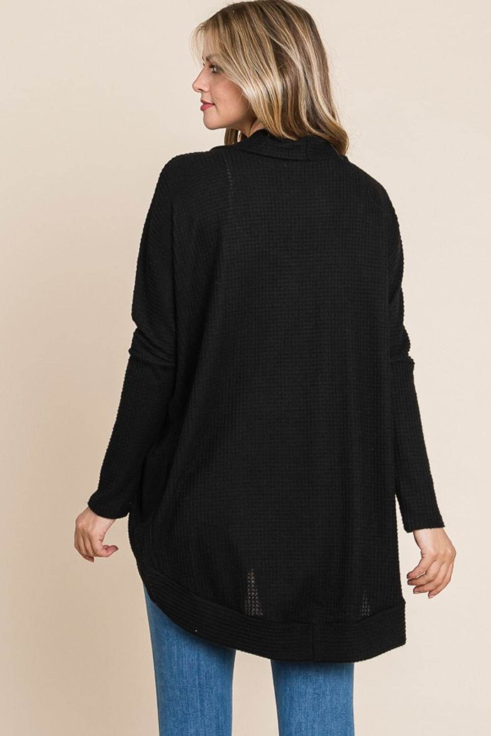BOMBOM Open Front Waffle Knit Cocoon Cardigan - Delanoir