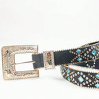 Rhinestone PU Leather Belt - Delanoir