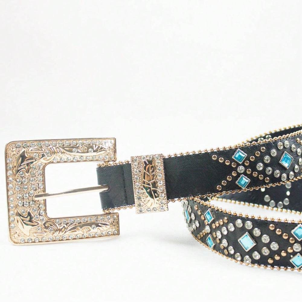 Rhinestone PU Leather Belt - Delanoir