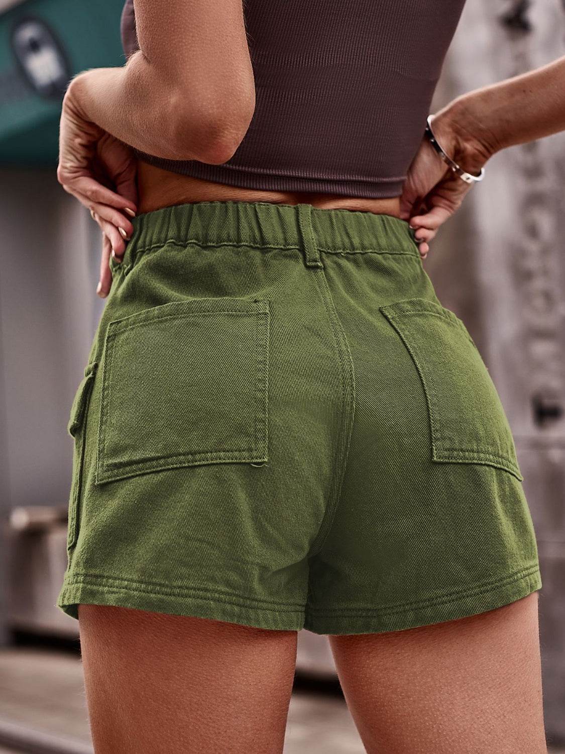 High Waist Denim Shorts with Pockets - Delanoir