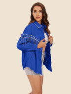 Raw Hem Fringe Detail Denim Jacket - Delanoir