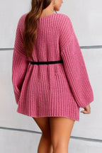 Boat Neck Dropped Shoulder Mini Sweater Dress - Delanoir