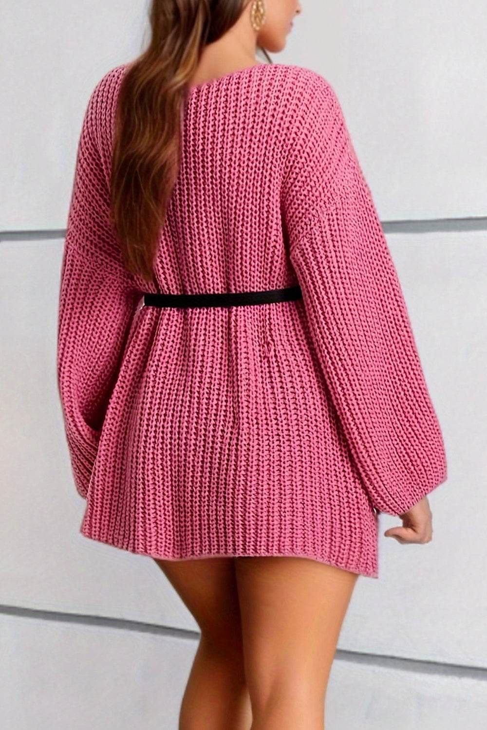 Boat Neck Dropped Shoulder Mini Sweater Dress - Delanoir