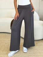 Double Take Full Size Smocked Wide Waistband Wide Leg Pants - Delanoir