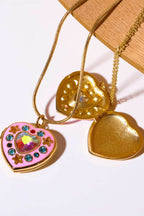 Rhinestone Decor Heart Box Pendant Necklace - Delanoir