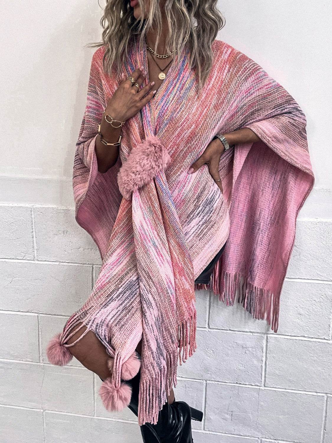 Heathered Fringe Hem Poncho - Delanoir