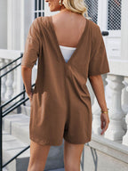 Lovelet Backless Round Neck Half Sleeve Romper - Delanoir