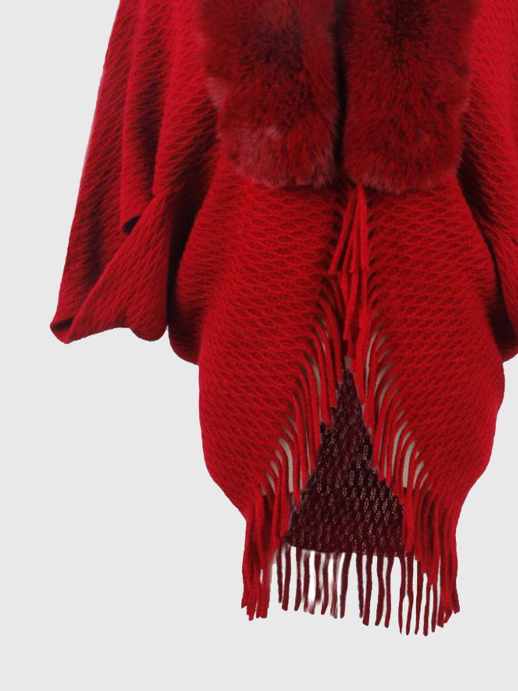 Open Front Fringe Hem Poncho - Delanoir
