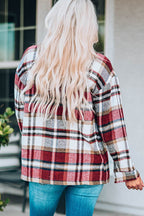 Plaid Button Front Shirt Jacket with Breast Pockets - Delanoir