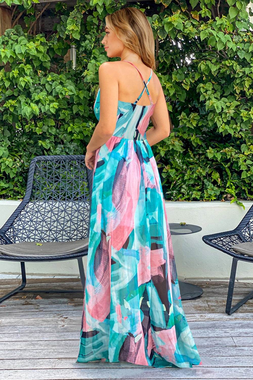 Crisscross Printed Surplice Cami Dress - Delanoir