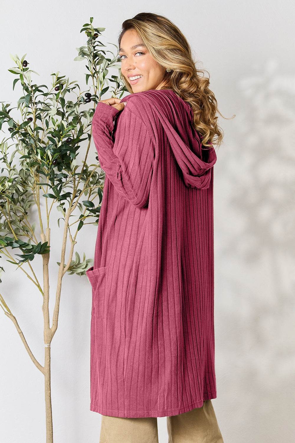 Basic Bae Full Size Hooded Sweater Cardigan - Delanoir