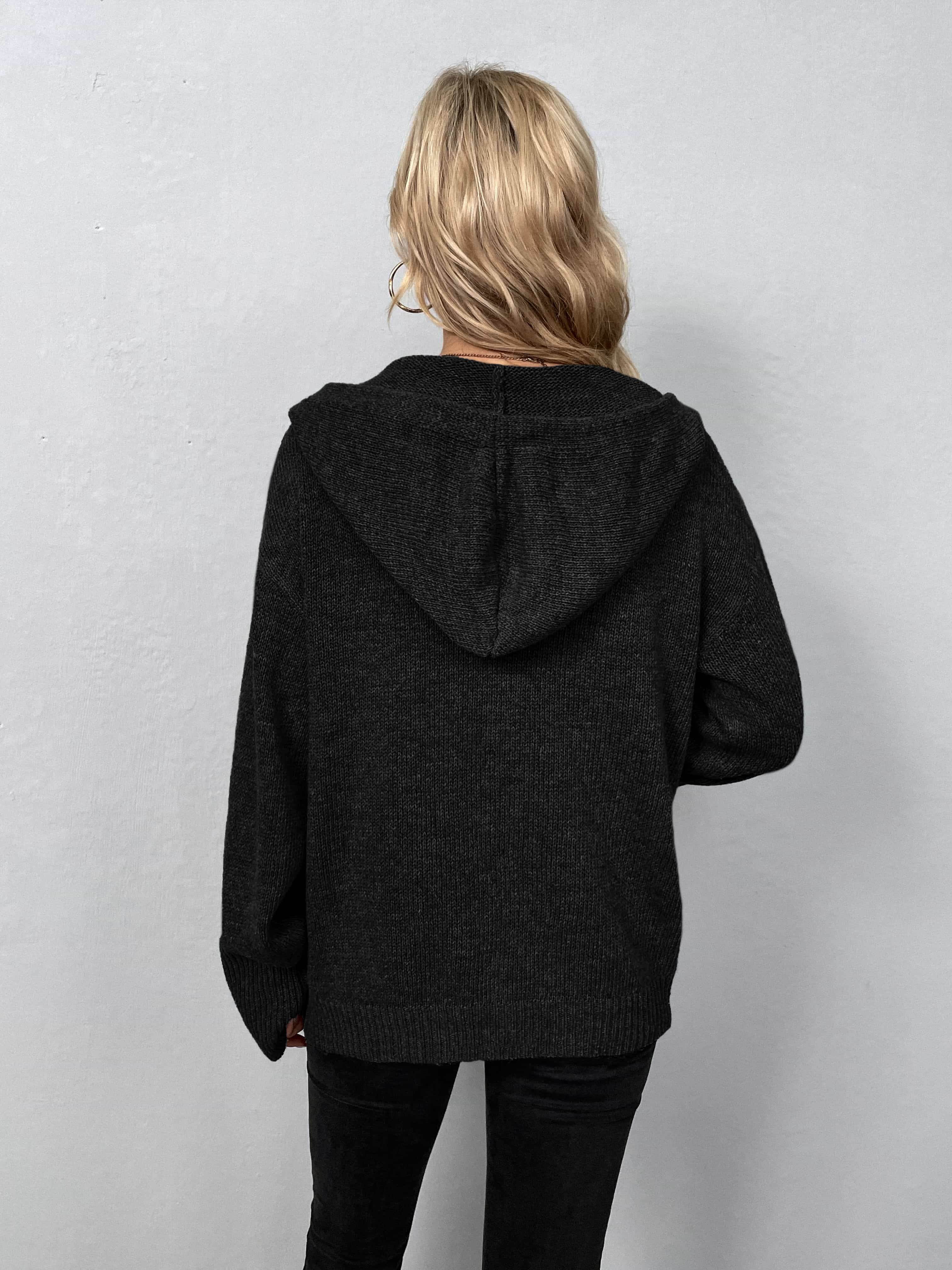 Button-Down Long Sleeve Hooded Sweater - Delanoir