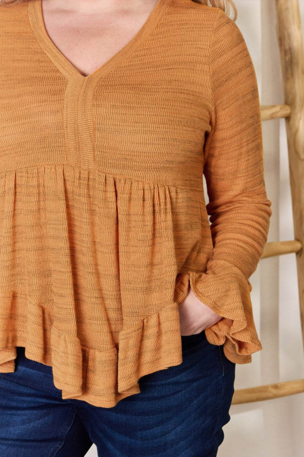 Hailey & Co Full Size V-Neck Flounce Sleeve Blouse - Delanoir