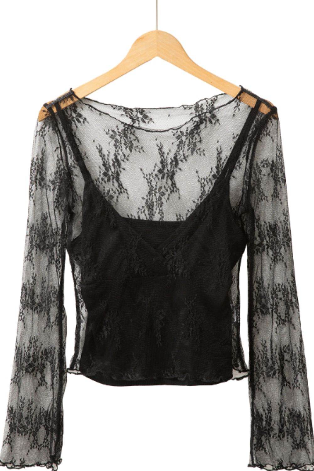 Surplice Cami and Lace Long Sleeve Cover Up Set - Delanoir