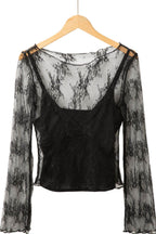 Surplice Cami and Lace Long Sleeve Cover Up Set - Delanoir
