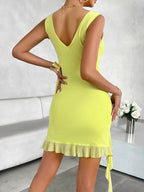 Devine Ruffled V-Neck Sleeveless Mini Dress - Delanoir