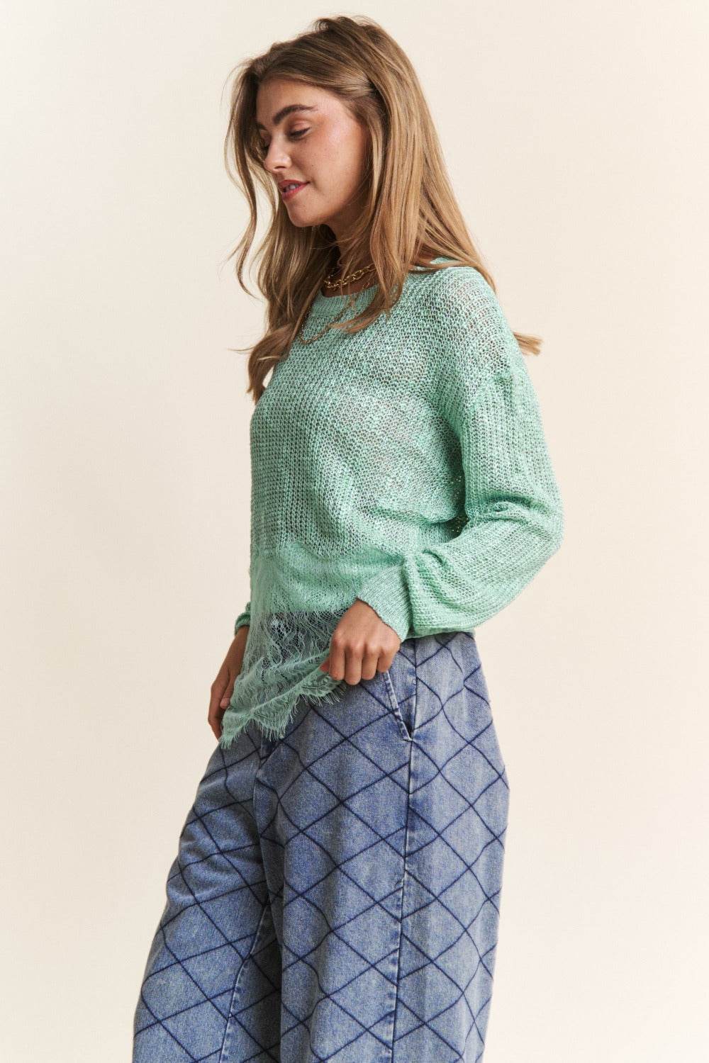 J.NNA Lace Detail Long Sleeve Knit Top - Delanoir