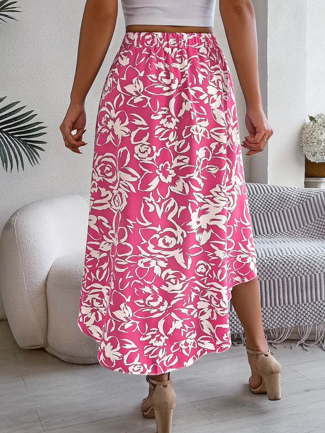High-Low Printed High Waist Skirt - Delanoir