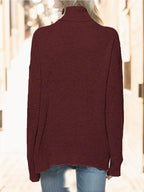 Turtleneck Drop Shoulder Long Sleeve Sweater - Delanoir