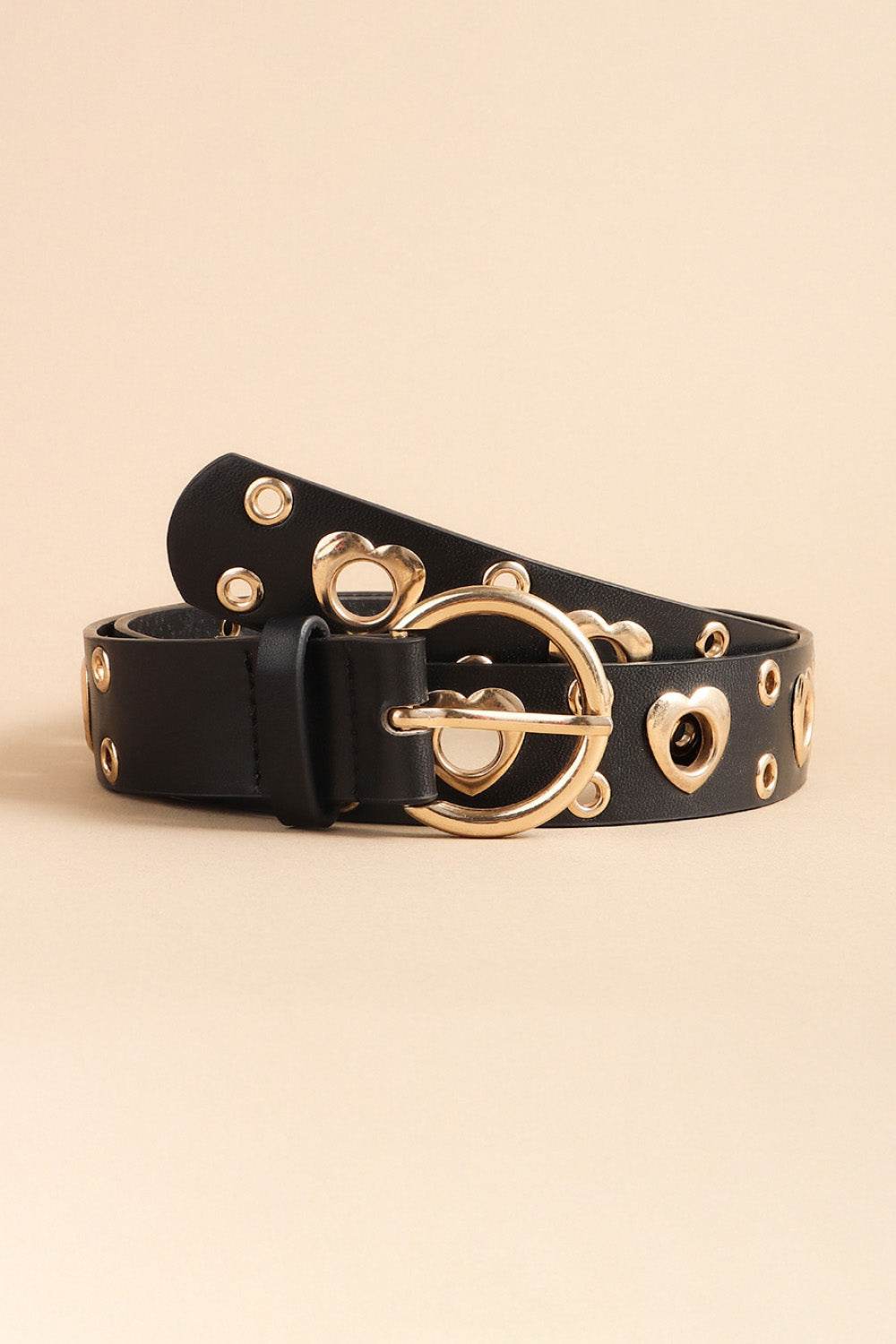 Heart Shape Alloy Detail PU Leather Belt - Delanoir