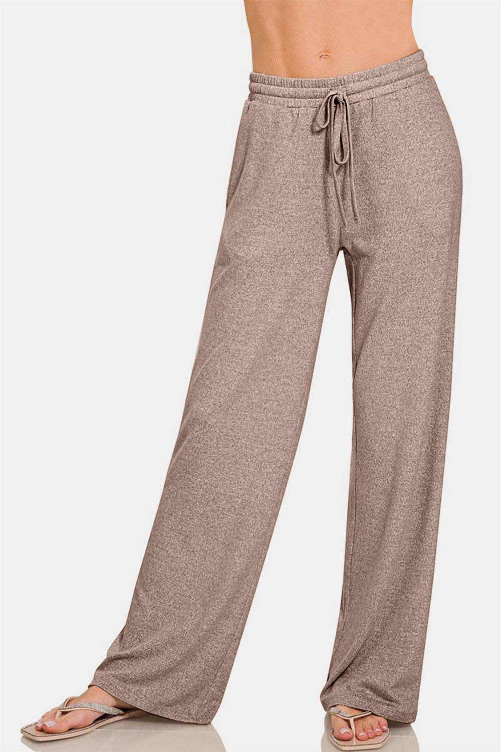 Zenana Drawstring Wide Leg Pants with Side Pockets - Delanoir