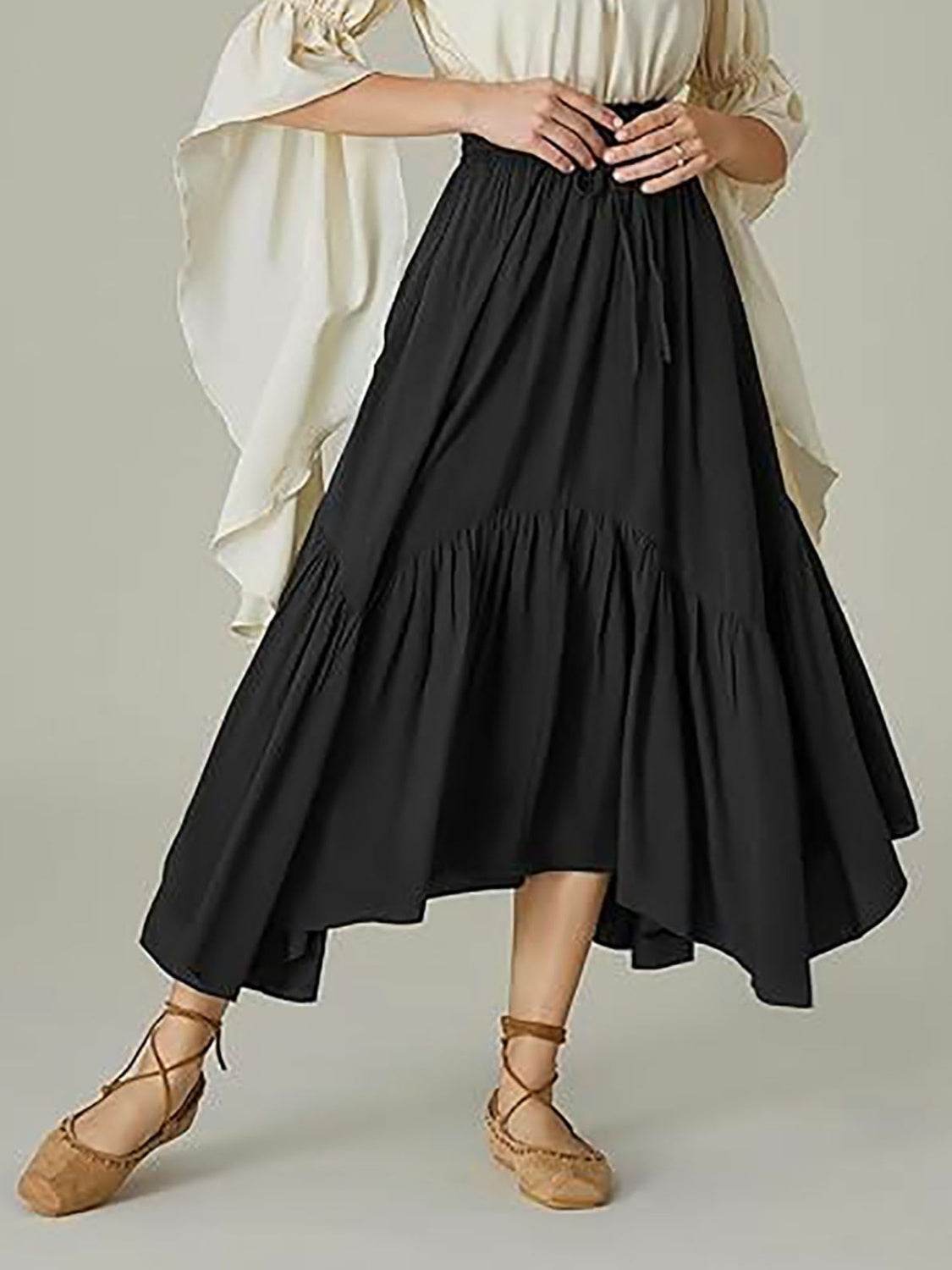 Smocked Waist Band Ruched Layered Skirt - Delanoir