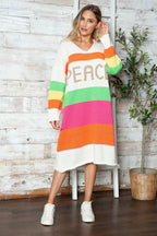 Color Block V-Neck Long Sleeve Sweater Dress - Delanoir