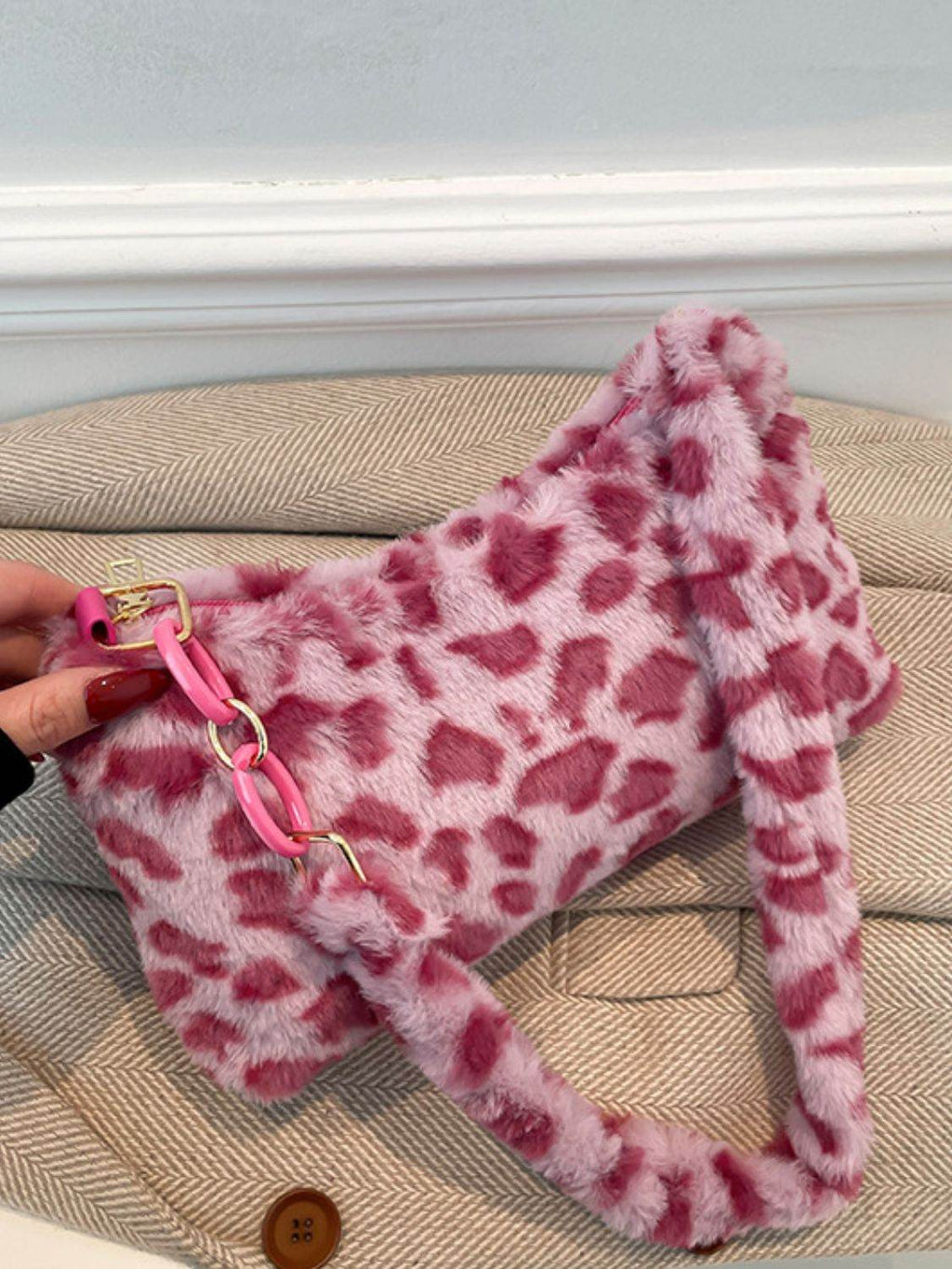 Leopard Fluff Shoulder Bag - Delanoir