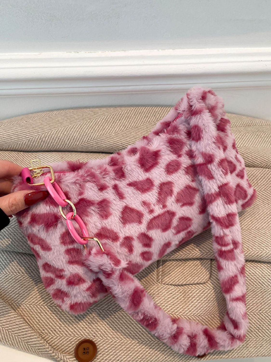 Leopard Fluff Shoulder Bag - Delanoir