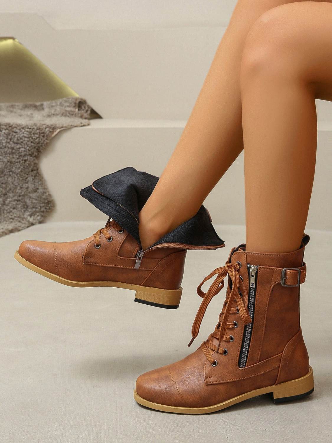 PU Leather Lace-Up Boots - Delanoir
