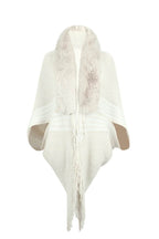 Striped Fringe Detail Long Sleeve Poncho - Delanoir