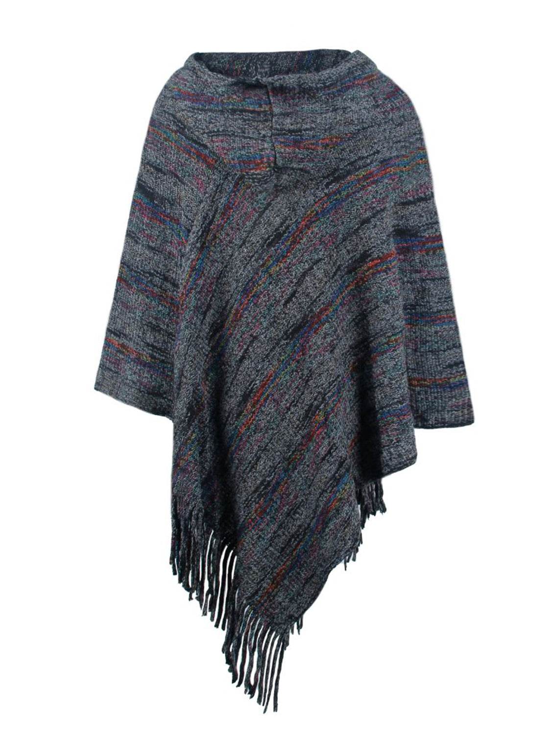 Fringe Hem Hooded Poncho - Delanoir