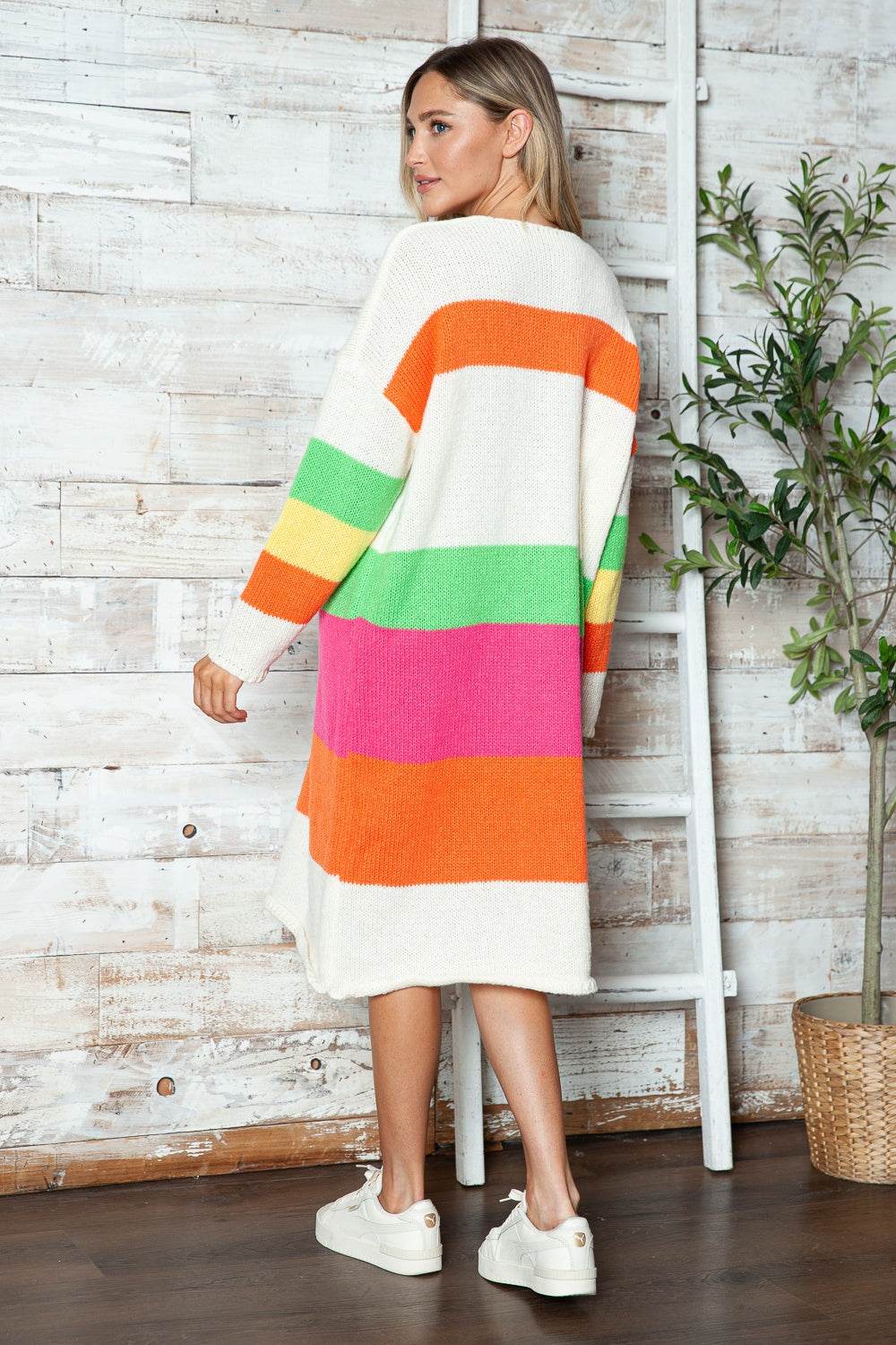 Color Block V-Neck Long Sleeve Sweater Dress - Delanoir