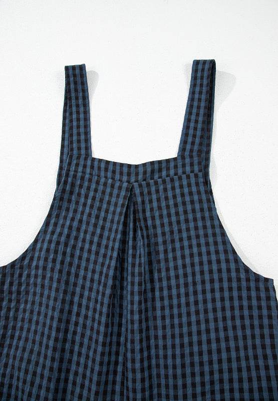 Plaid Wide Strap Wide Leg Overalls - Delanoir