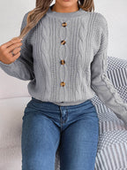 Cable-Knit Buttoned Round Neck Sweater - Delanoir
