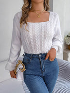 Cable-Knit Square Neck Long Sleeve Sweater - Delanoir
