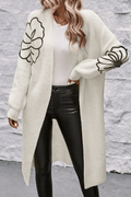 Full Size Flower Open Front Long Sleeve Cardigan - Delanoir