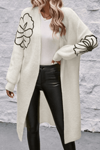 Full Size Flower Open Front Long Sleeve Cardigan - Delanoir